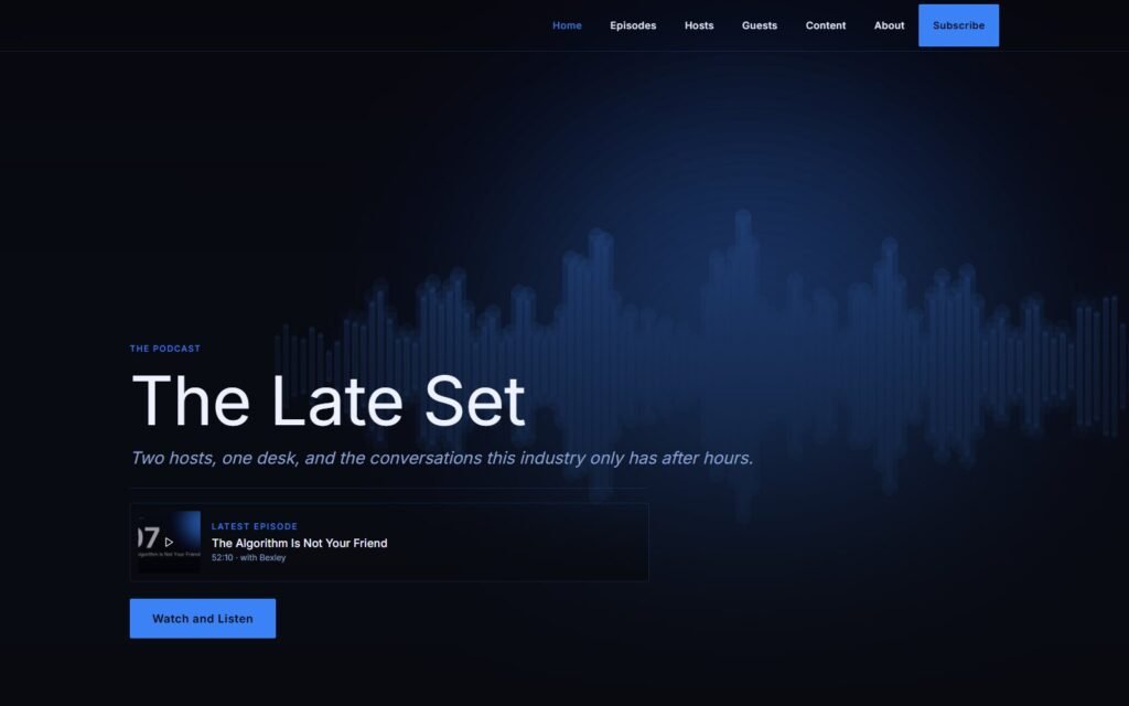 Podcast theme home page, captured from the sample site
